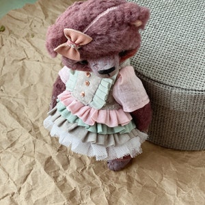 Artist stuffed bear,bear girl figurine, little bear doll image 6