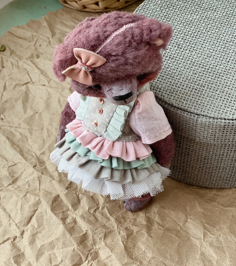 Artist stuffed bear,bear girl figurine, little bear doll image 6