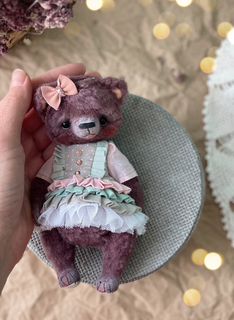Artist stuffed bear,bear girl figurine, little bear doll image 4