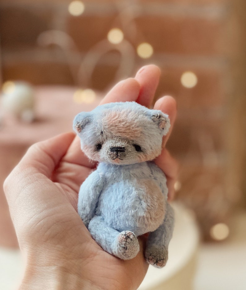 Artist teddy bear, little bear toy, stuffed tiny bear, memory bear, friend for blythe image 1