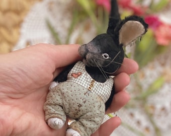 Tiny  stuffed bunny, artist pocket toy, dollhouse accessory, toy for blythe doll