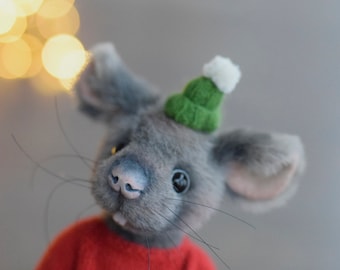 Christmas teddy stuffed Rat, toy rat, christmas gift, teddy mouse, toy rat in sweater, toy for gift, jointed rat