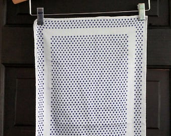 Blue and white polka dot scarf -  graphic scarf - neck scarf - long scarf - vintage scarf - navy scarf - dot scarf - head scarf -  retro