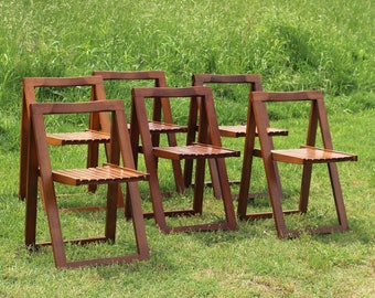 Ensemble de 6 chaises pliantes - Fabriquées en Roumanie - Chaises du milieu du siècle - Chaises MCM - Dans le style d'Aldo Jacober