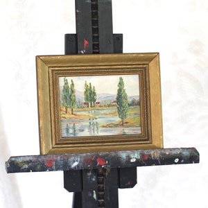 Antique Landscape painting - cypress trees - framed painting - antique frame - framed art - gold frame -antique framed painting -landscape