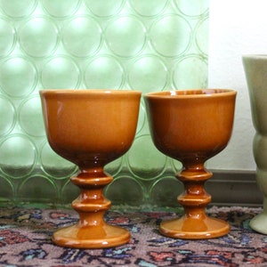 Pair Yellow Ceramic Goblets - ceramic wine glasses - wedding gift - boho goblets - bohemian goblets - pottery goblets - wine gift - ochre