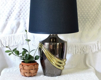 Brass Two Tone Lamp - gold lamp - Pewter lamp - table lamp - brass light - Postmodern - Hollywood Regency - 80s lamp -retro lamp -glam lamp