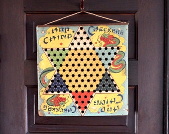 Hop Ching Chinese Checkers board - display board - cardboard sign - dragon - wall art - unique board - yellow - board only - gift