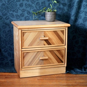 Pencil Red Coastal Side Table With Drawers - Coastal style - bamboo reed - diagonal - reed design - coastal reed furniture