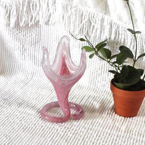Sooner glass - blown glass flower - Trumpet Flower - pink glass - glass flower - glass vase - Propogation vase - swirl glass -spiral glass