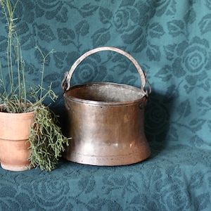 Forged Copper Bucket With Handle and Snake Accents - copper planter - copper large bucket - houseplant - hanging pot - boho