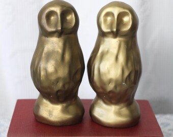 黄金のフクロウの鋳造金属彫刻ブックエンドヴィンテージ像コレクターズ