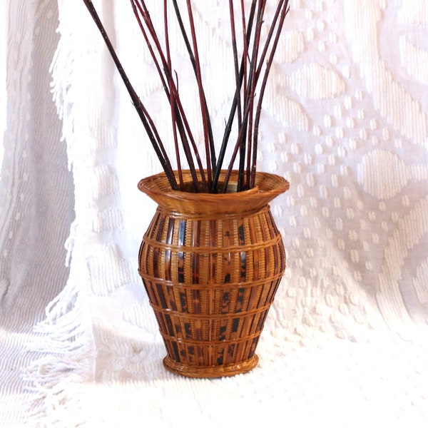 Unique Basket Vase - Bamboo slat vase - oval vase - wood vase - wicker vase - boho vase - dried flowers - vase gift - Chinese vase