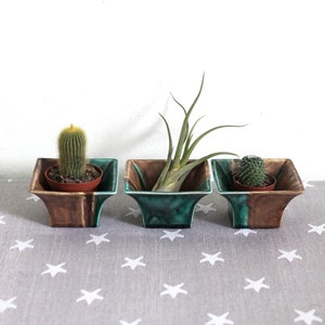 Set of 3 green Planter - Green pot - small planter - square planter - green pottery- pottery gift- plant gift -ceramic planter -boho planter