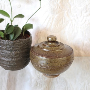 Olive Green lidded bowl - pottery canister - green bowl - lidded canister - design canister - container - pottery jar - boho