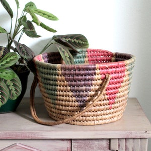 Large Coil Basket - Planter or Catchall - coiled basket - pink basket - purple basket - basket planter - boho basket - handled basket - gift