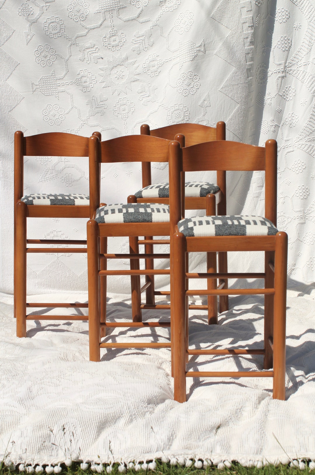 Lowenstein Set of 4 Stools With Newly Upholstered Street Blonde Wood ...