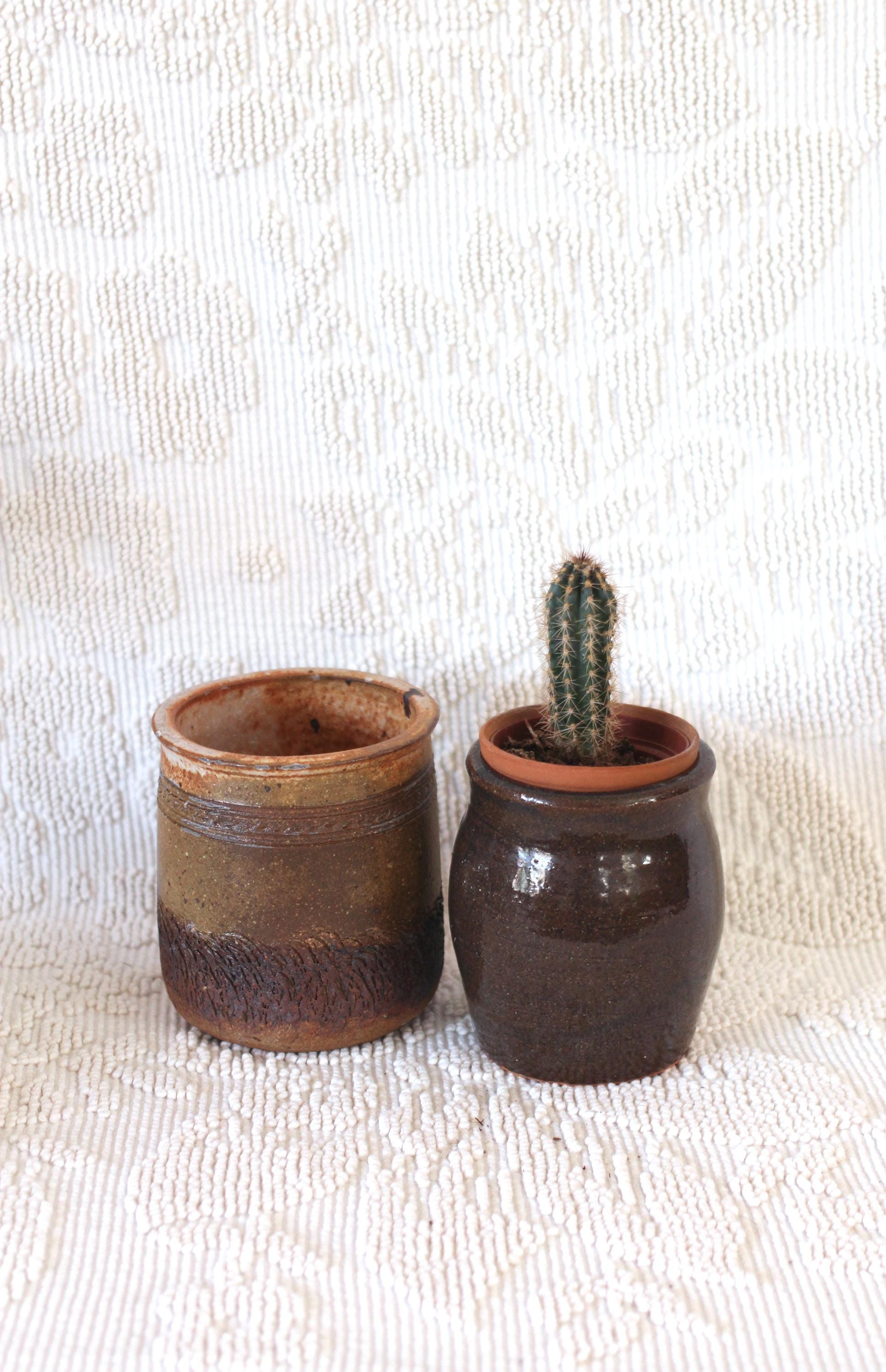 職人の陶器の茶色の瓶または容器 - Etsy 日本