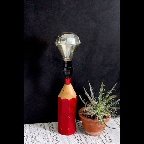 Pencil Lamp - pop art - Large pencil - Red pencil - wood lamp - Wooden table lamp - pencil light - giant pencil - desk lamp - children