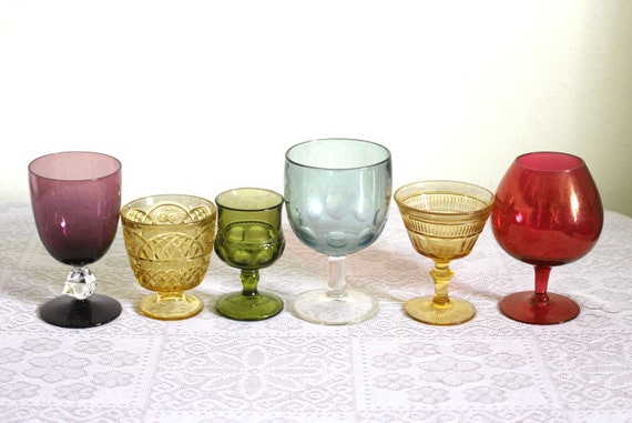 Assorted Vintage Jewel Toned Wine Glasses Assorted Vintage Jewel Toned Wine Glasses