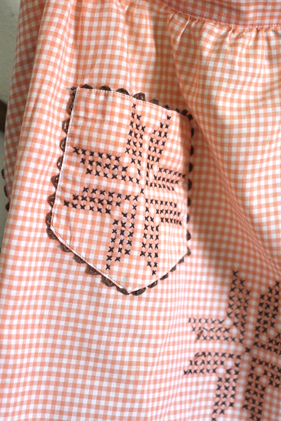 Orange gingham Apron with embroidery - Gardening … - image 3