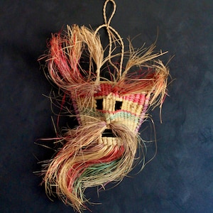 Unique Basket Face - wall mask - Mexican folk art - basket mask - fiber face - face mask - boho mask - wall art - art face - art mask