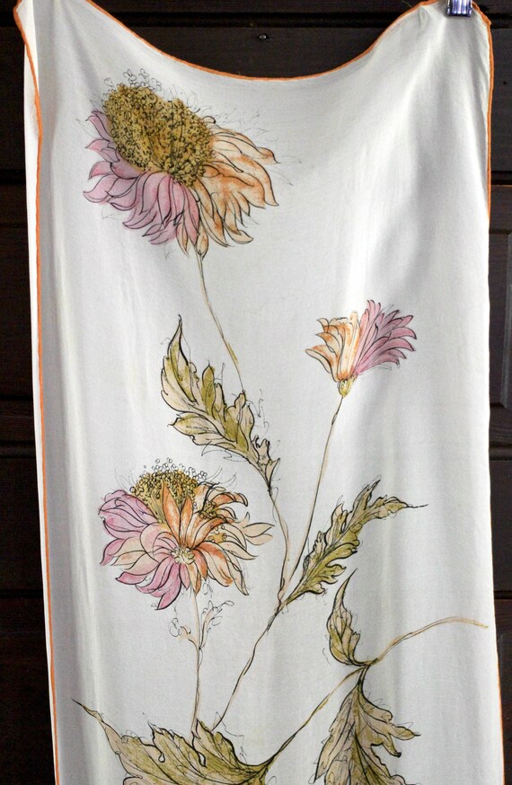 Flower and leaves scarf - graphic scarf - floral … - image 6