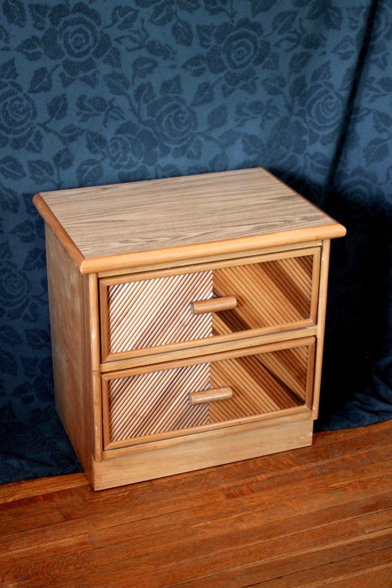 Diagonal Pattern Drawer Pencil Red Coastal Side Table With Drawers - Coastal Style - Bamboo ...