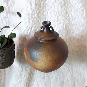 Pottery Lidded Canister or Large jar in Brown Sculptural Ceramic