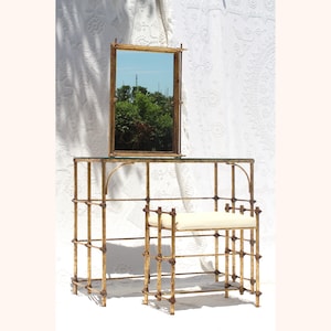 Hollywood Regency Vanity and Matching Stool - Rope design - Gold Vanity