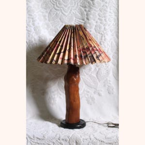Cypress or Live wood Lamp - Wooden table lamp - pleated shade - wood light - cypress knob - wood root - patterned shade - live wood lamp
