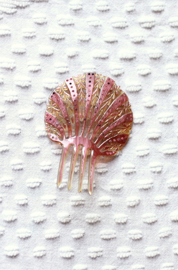 Rhinestone and Celluloid Art Deco Comb - Hair comb