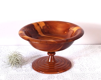 Cedar Pedestal Bowl - striped wood bowl - bowl on stand - urn bowl - midcentury bowl - red wood - red stripe bowl - display bowl -large bowl