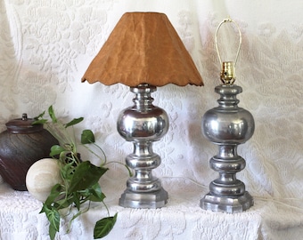 Pewter Pair of large lamps - Lamp pair - nickel - silver lamp - traditional lamps - matching lamps - pewter lamps - table lamps