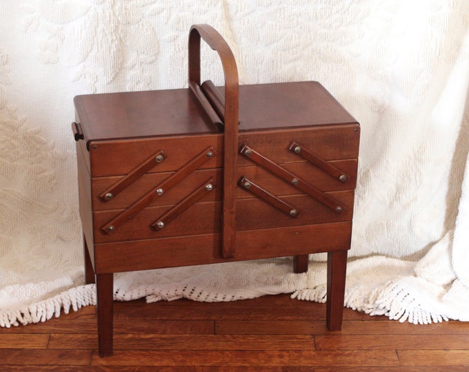 Very Large Accordion Sewing Box Wood Box Sewing Caddy Etsy