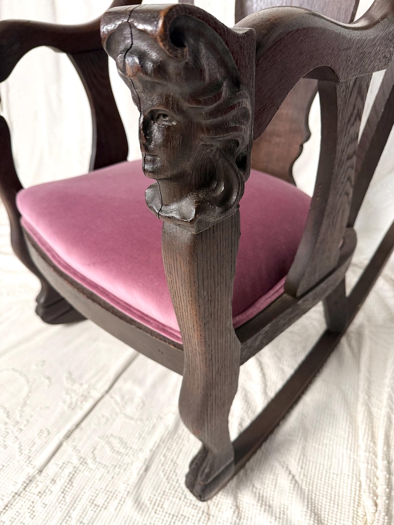 Gothic Carved Wood Rocking Chair With Women's Faces - Etsy