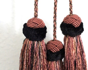 Set of 2 Rose and dark brown/black tassels - curtain tiebacks - pair tassel - hanging tassel - lamp tassel - dark pink