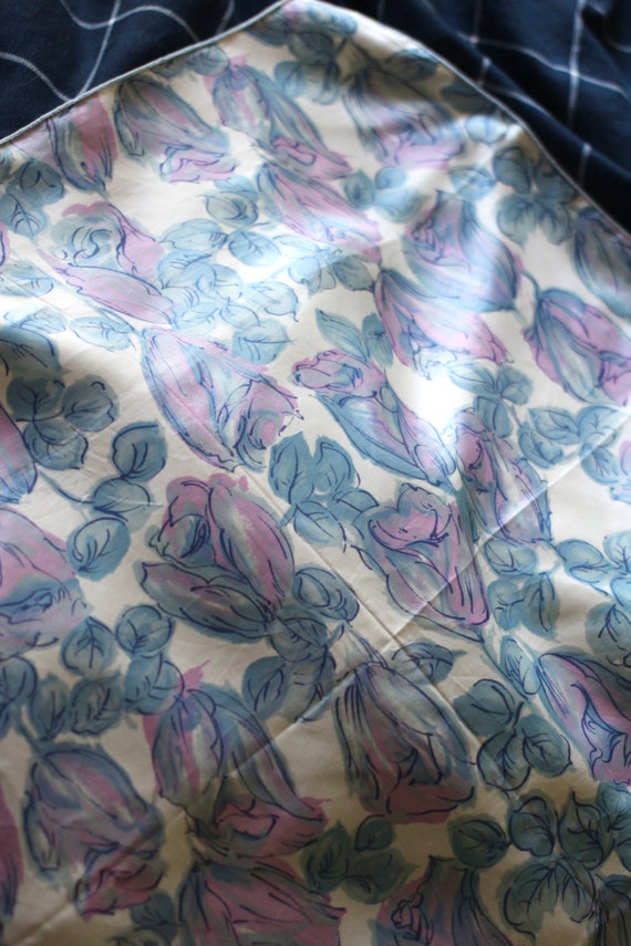 Vintage Blue Rose scarf - silky scarf - rose scar… - image 7