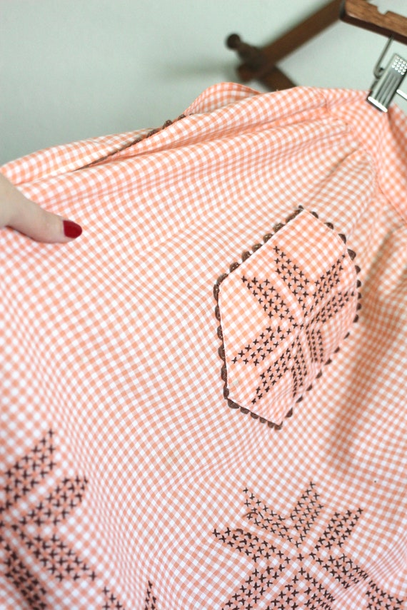 Orange gingham Apron with embroidery - Gardening … - image 9