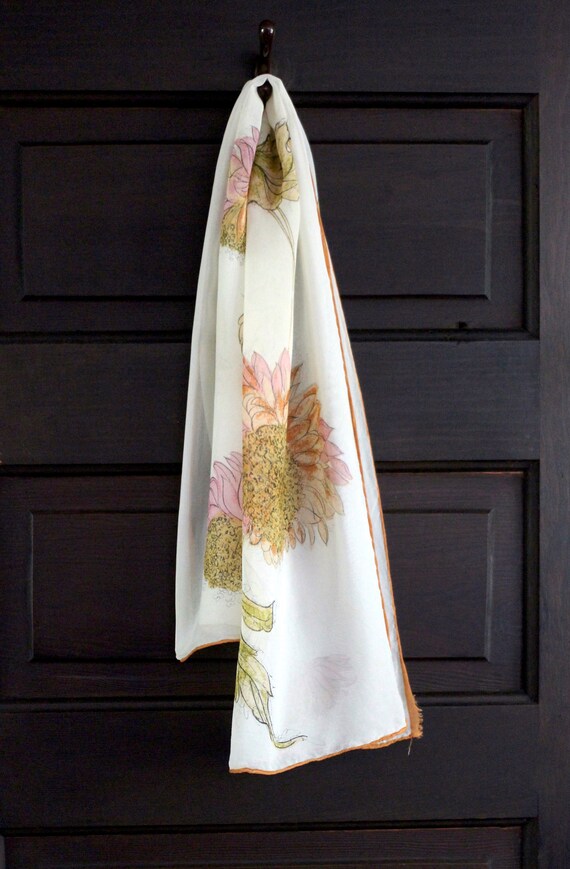 Flower and leaves scarf - graphic scarf - floral … - image 4