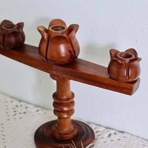 Carved Wood Candelabra - wood tulip candlestick - carved wood - wood candleholder - taper candlestick - handcarved candleholder - candelabra