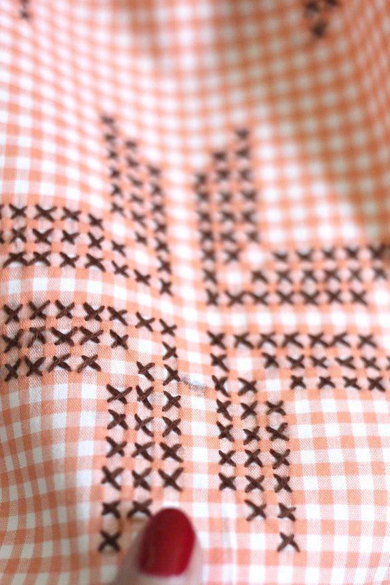 Orange gingham Apron with embroidery - Gardening … - image 8