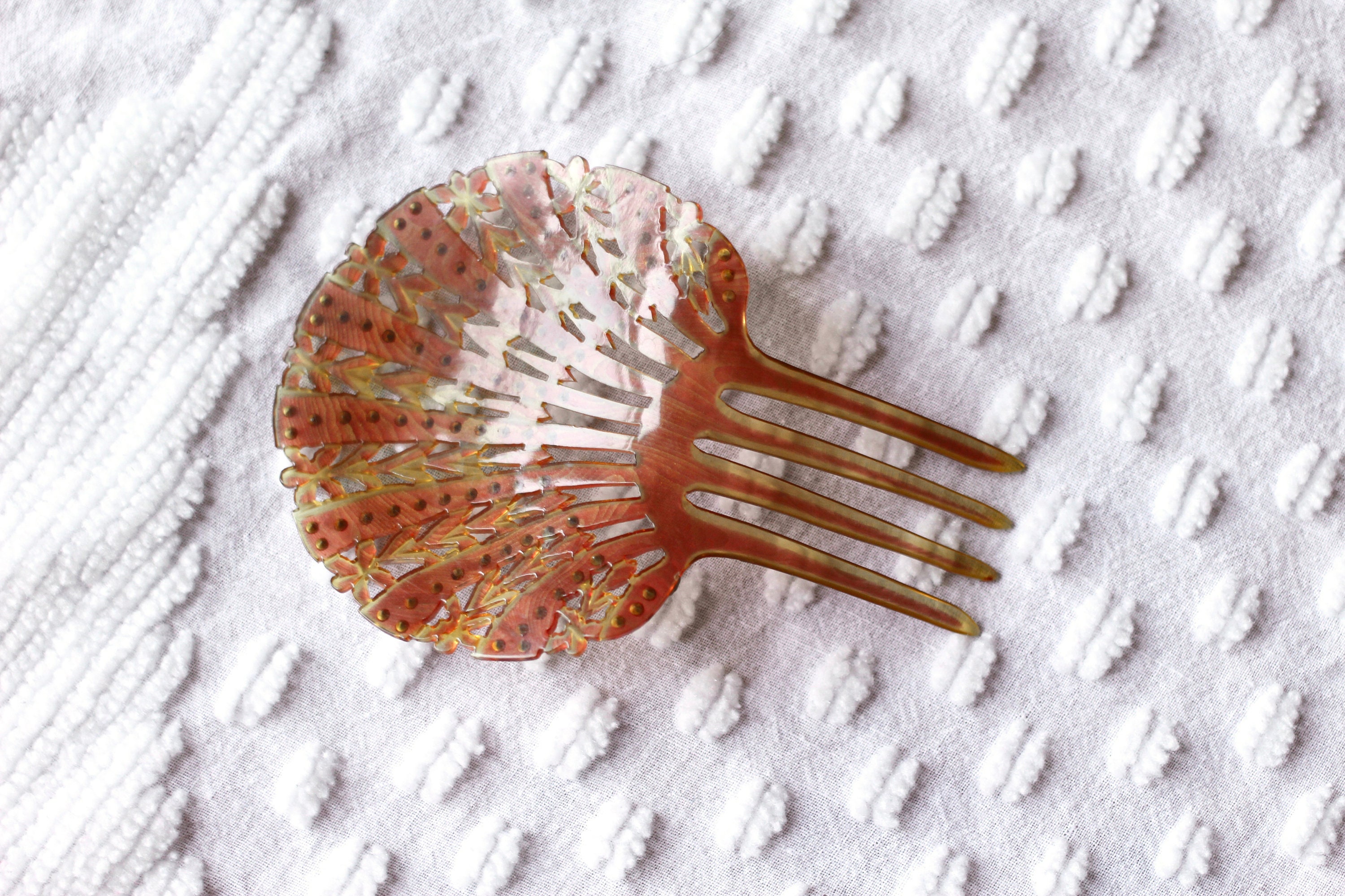 Deadly Comb Shell Rhinestone and Celluloid Art Deco Comb - Hair Comb - Shell Comb - Pink ...