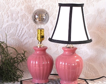 Small Pink Lamps - retro 80s lamp - Rose pink - table lamp - ginger jar lamp - ceramic urn lamp - 1980s lamp - retro lamp - lamp gift