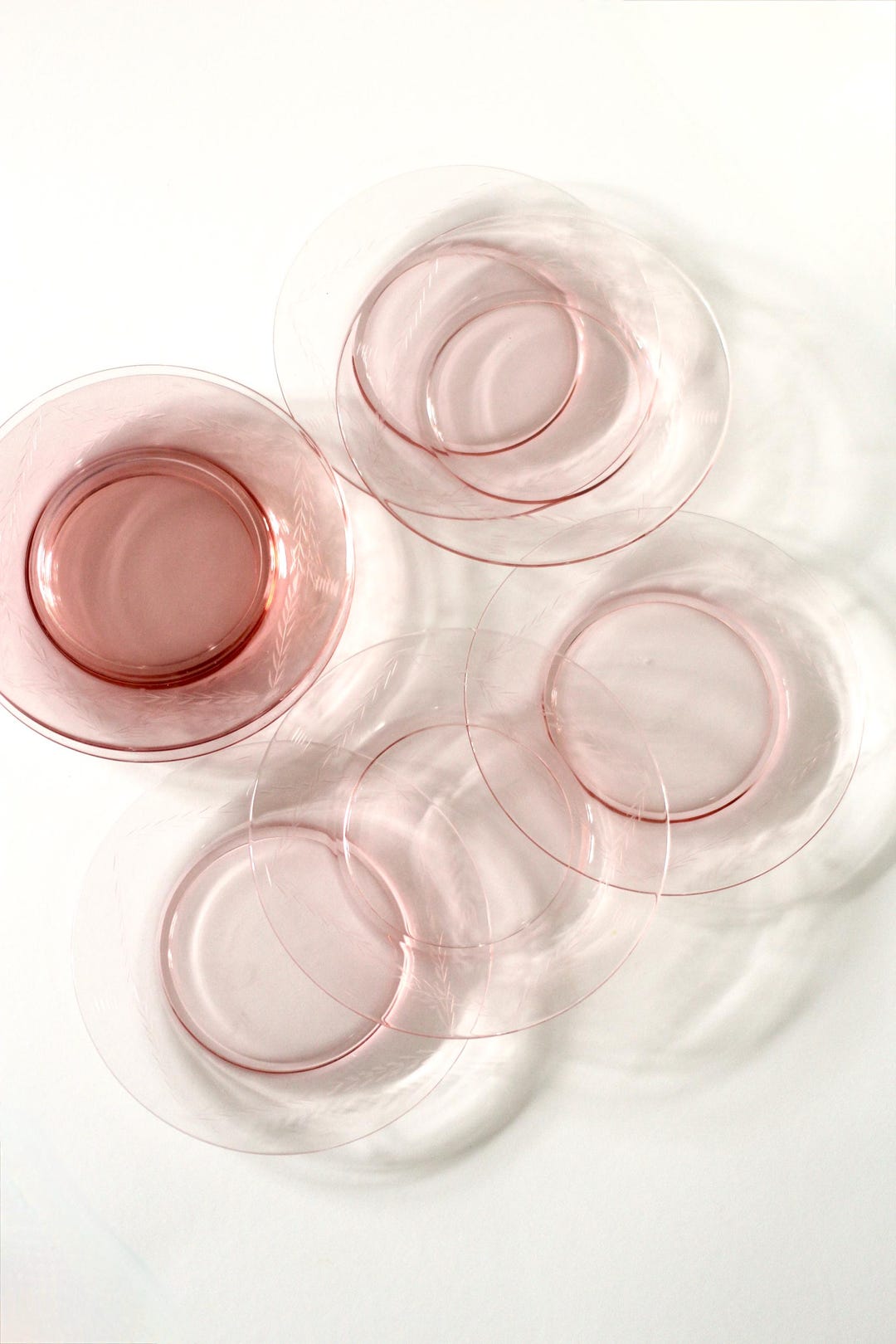 Set of 8 Salad Plates - Pink Glass - Pink Depression Glass Salad Plates ...