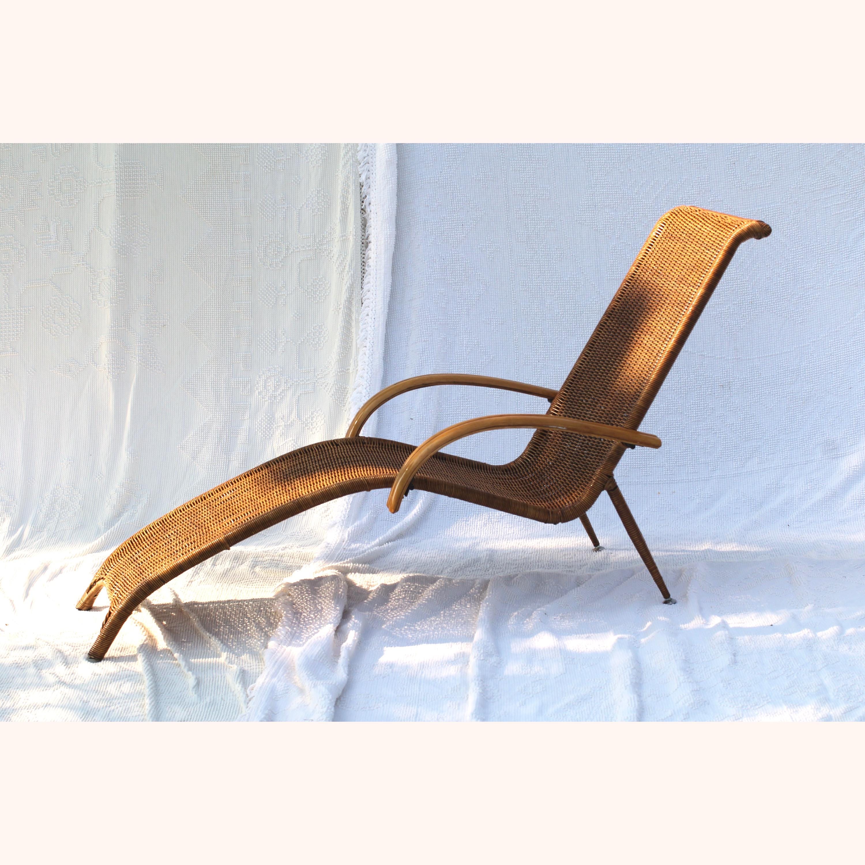 Wicker Chaise Lounge With Rattan Arms Etsy Canada