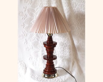Stacked Wood Disc Table Lamp - Wooden table lamp - stacked wood lamp - wood light - stained wood - Arts & Crafts - disc - geometric