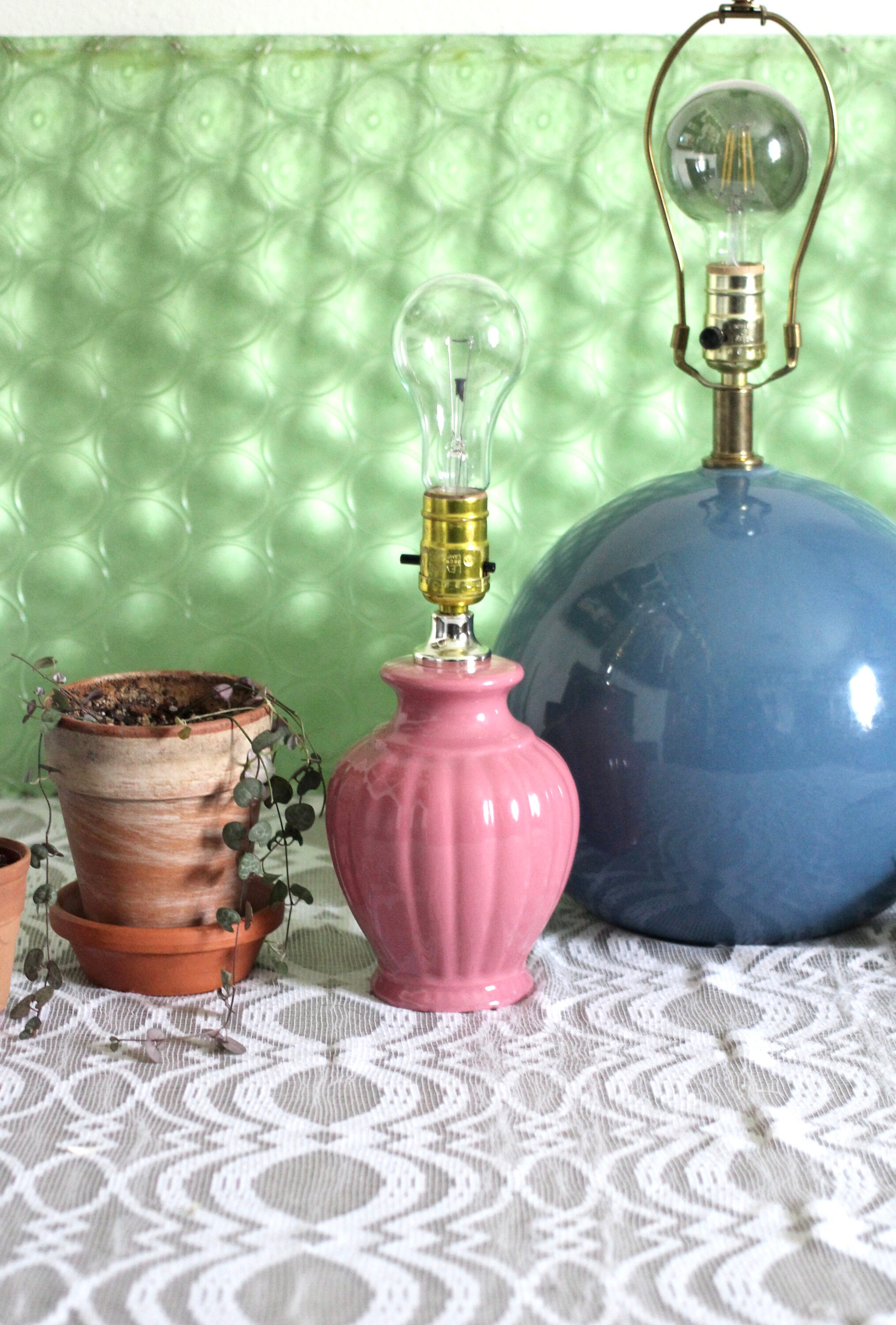 Small Pink Lamps - Retro 80s Lamp - Rose Pink - Table Lamp