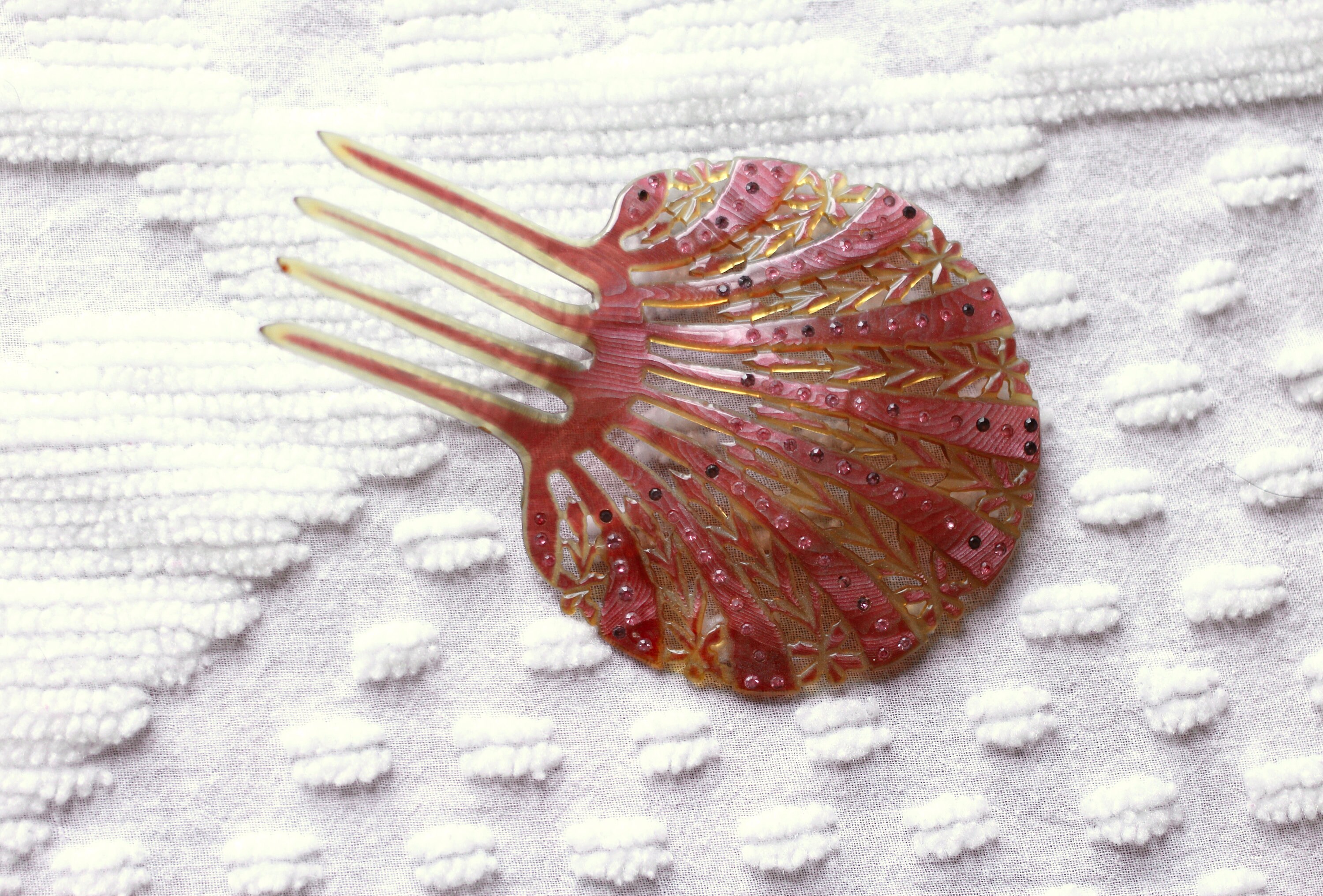 Rhinestone and Celluloid Art Deco Comb - Hair Comb - Shell Comb - Pink ...