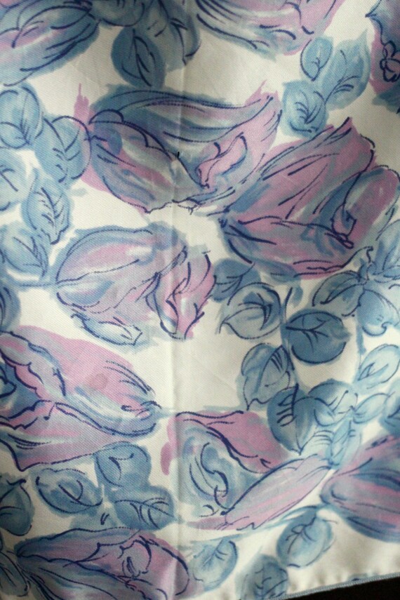Vintage Blue Rose scarf - silky scarf - rose scar… - image 4